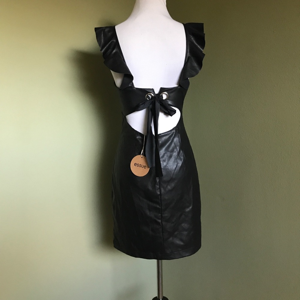 NWT Essue Women’s Faux Leather Cut Out Tie Back dress Small - Picture 2 of 10